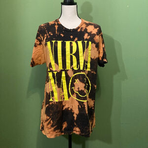 Women's Nirvana Black Orange Bleach Tie Dye Short Sleeve Tee L